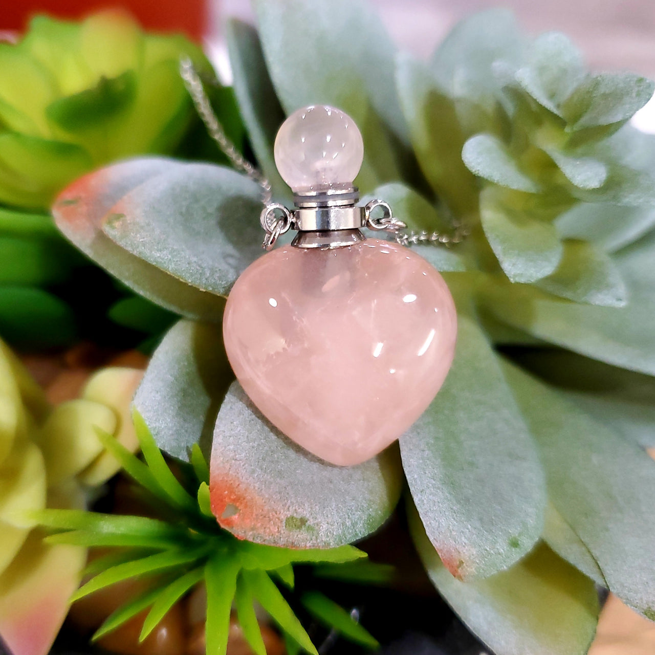 ROSE QUARTZ HEART BOTTLE PENDANT
