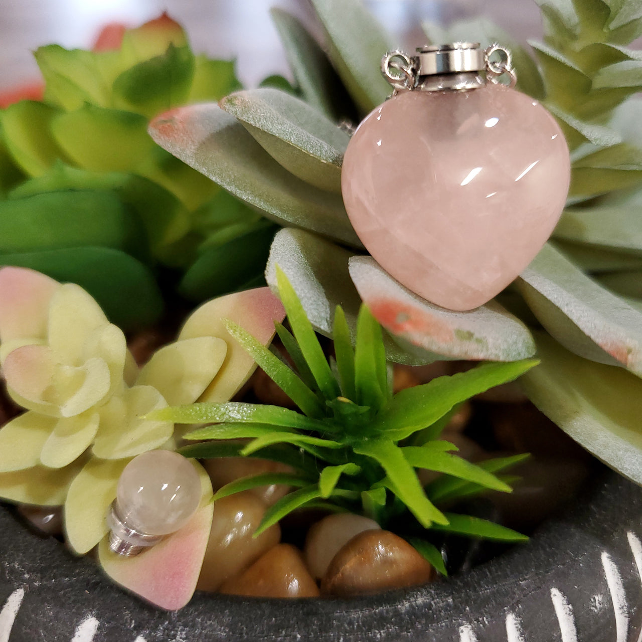 ROSE QUARTZ HEART BOTTLE PENDANT