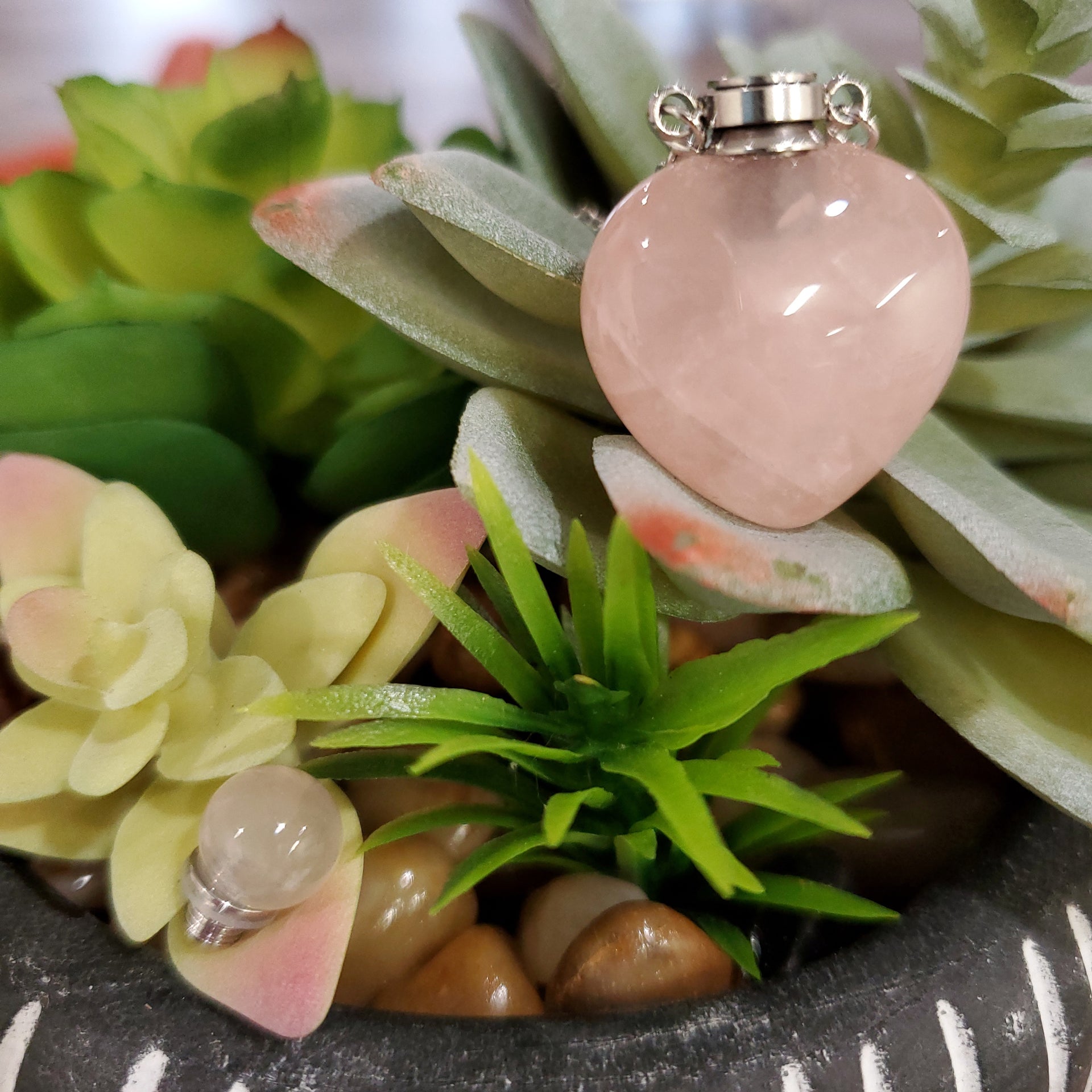 ROSE QUARTZ HEART BOTTLE PENDANT