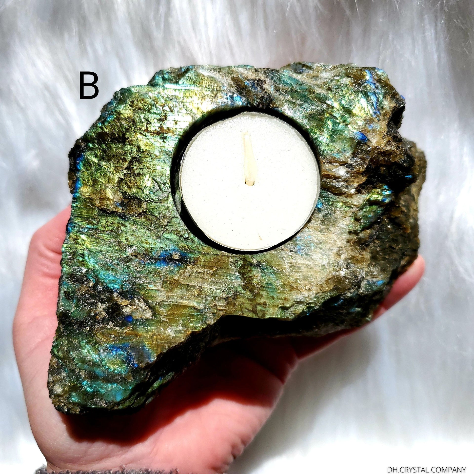LABRADORITE (RAW) CANDLE HOLDER