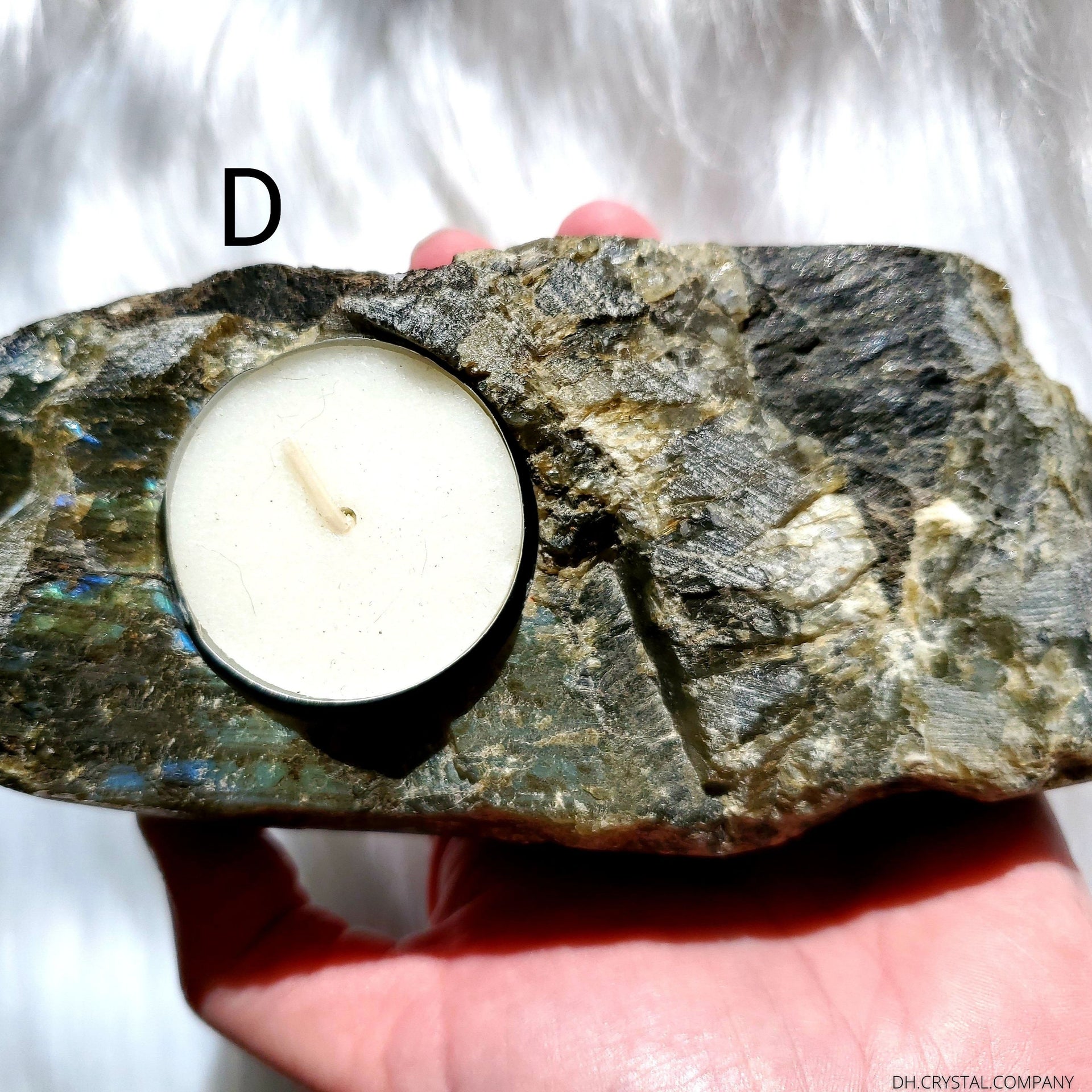 LABRADORITE (RAW) CANDLE HOLDER
