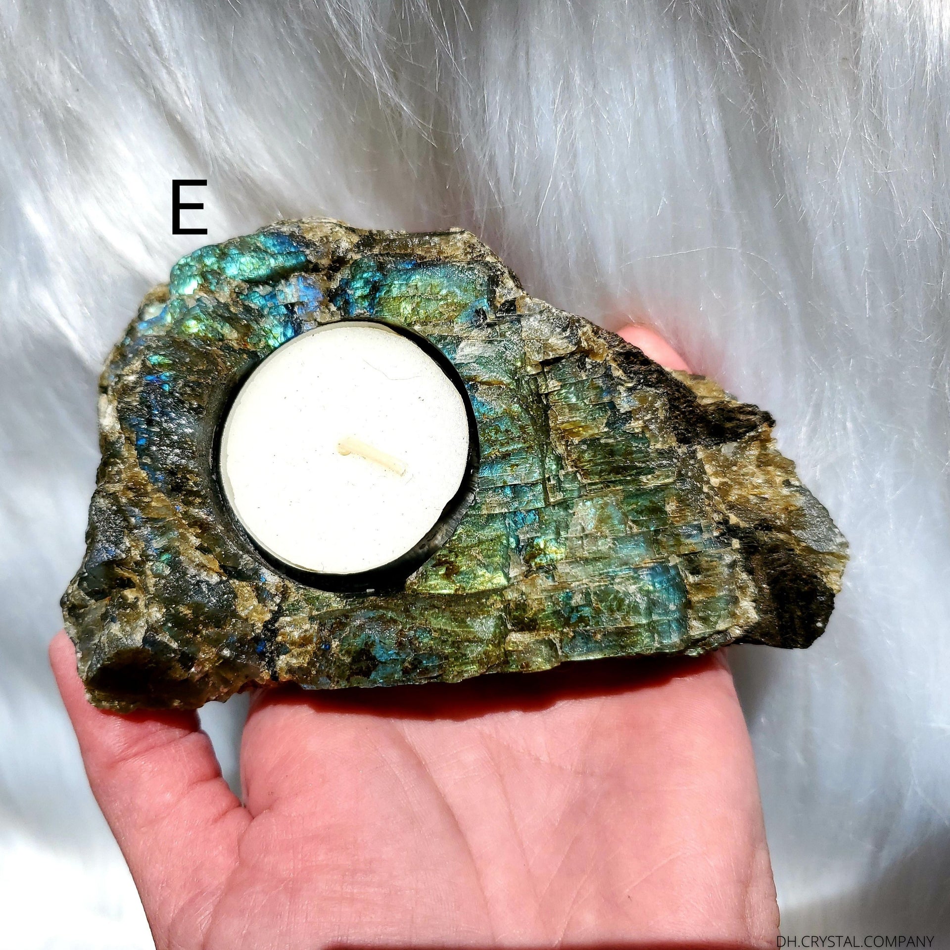 LABRADORITE (RAW) CANDLE HOLDER