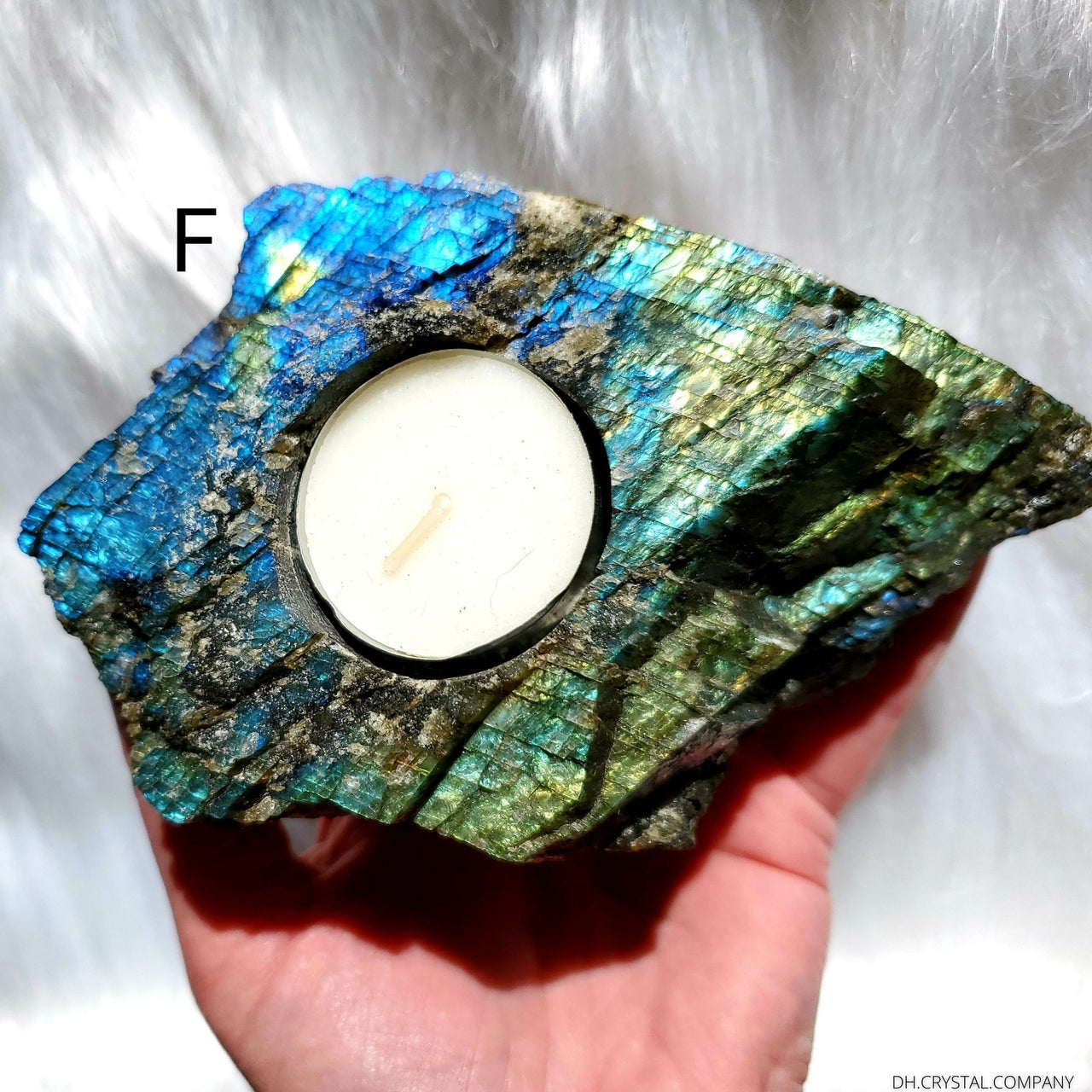 LABRADORITE (RAW) CANDLE HOLDER
