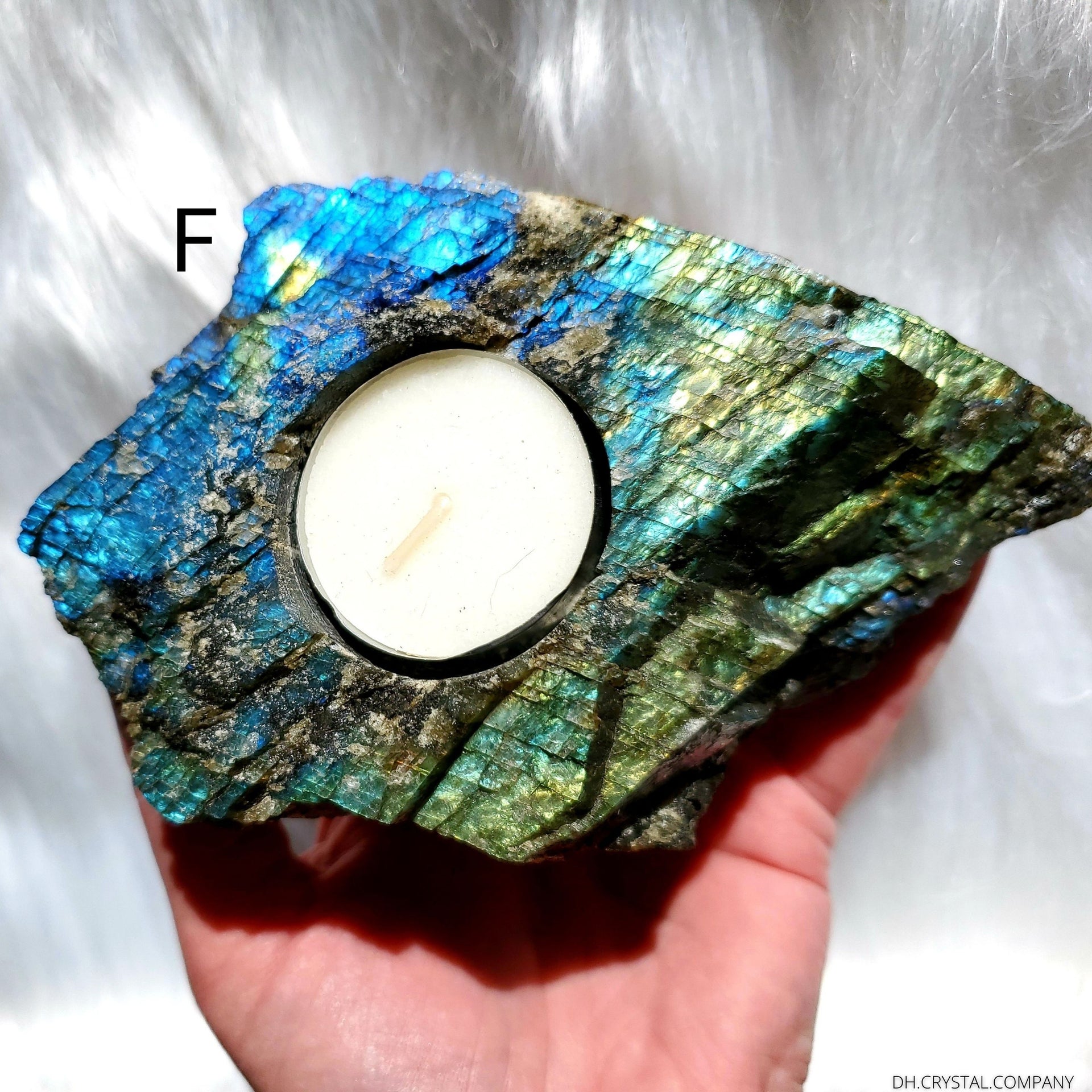 LABRADORITE (RAW) CANDLE HOLDER