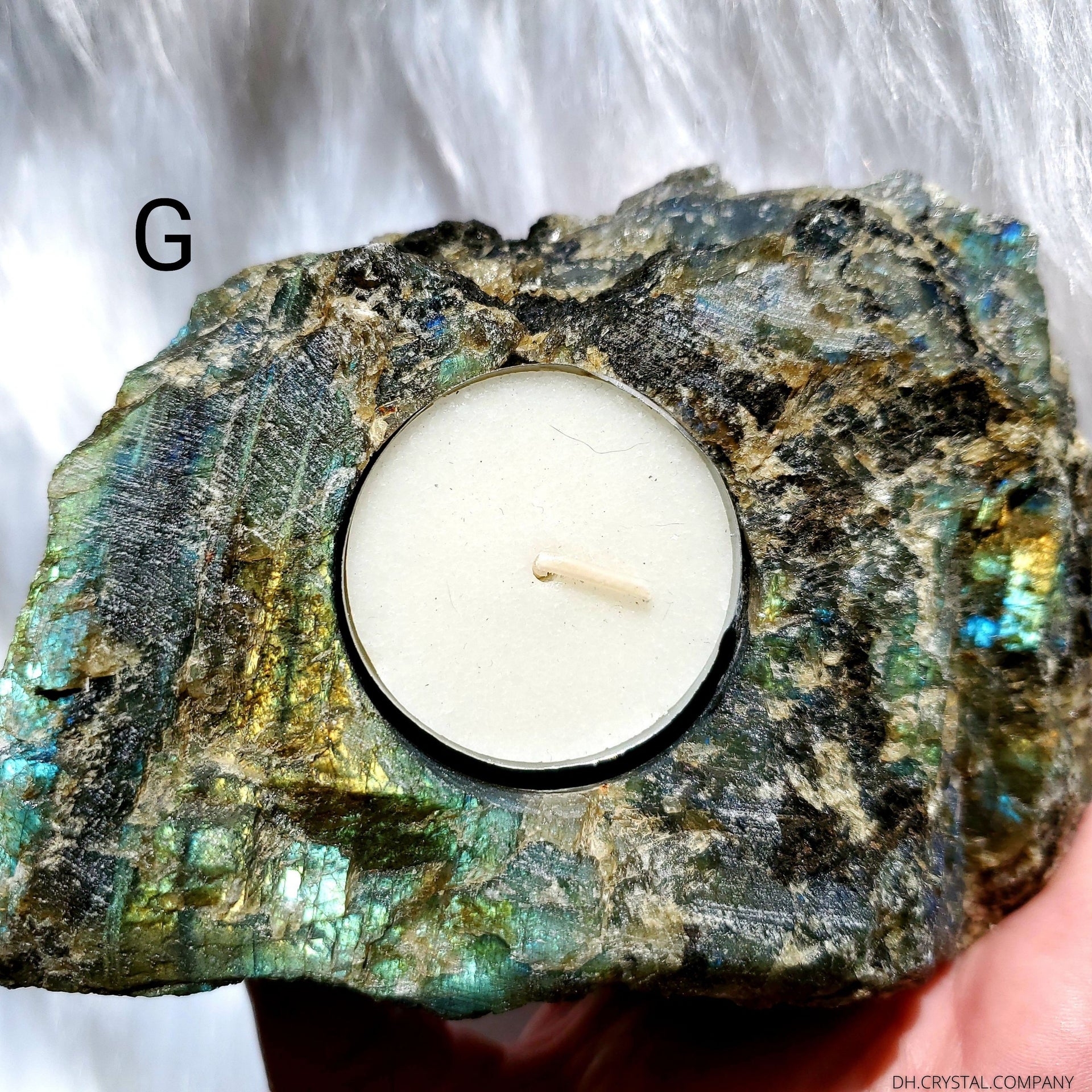 LABRADORITE (RAW) CANDLE HOLDER