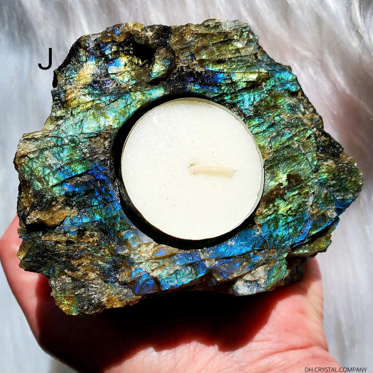 LABRADORITE (RAW) CANDLE HOLDER