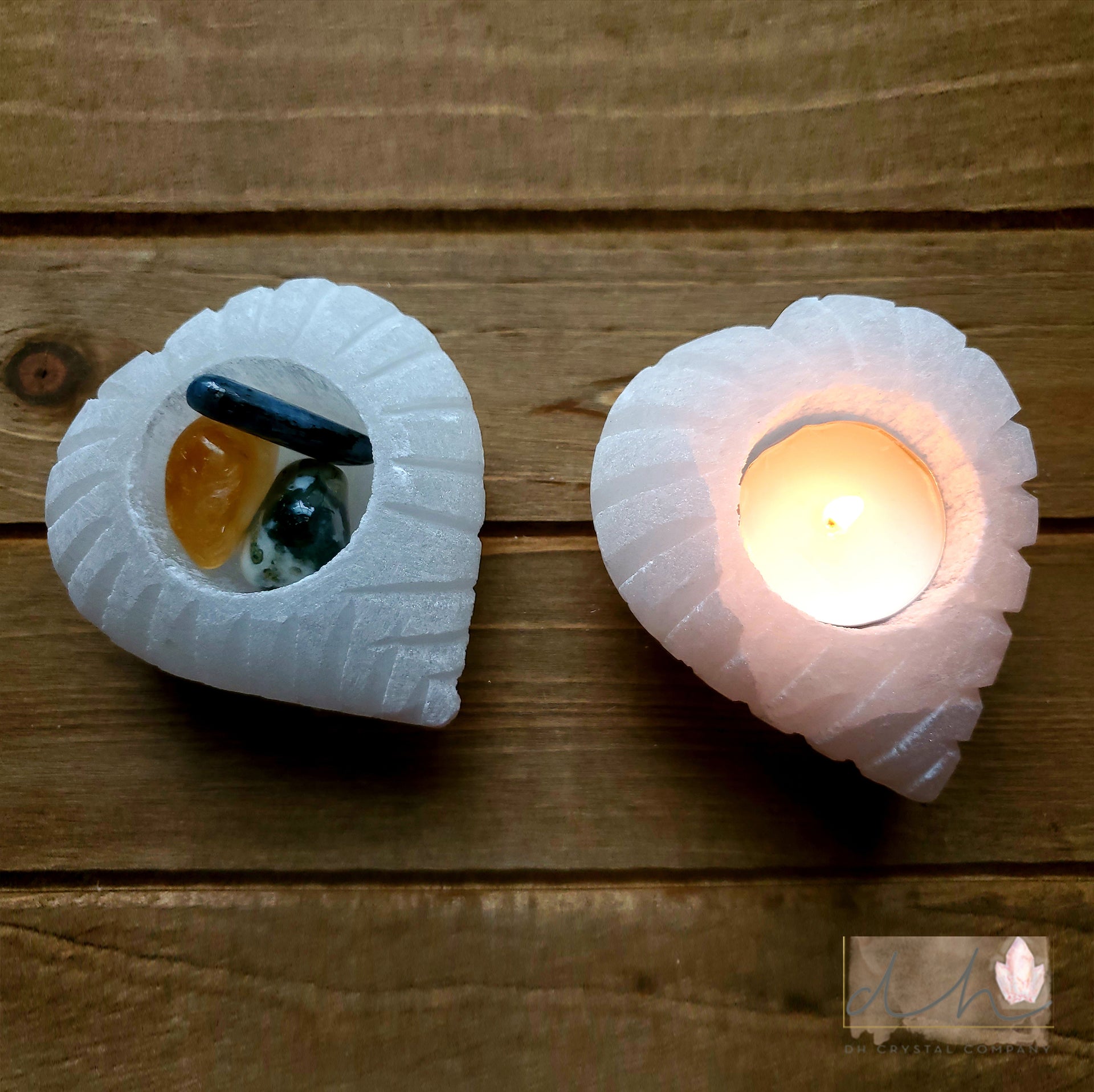 SELENITE HEART SHAPED CANDLE HOLDER
