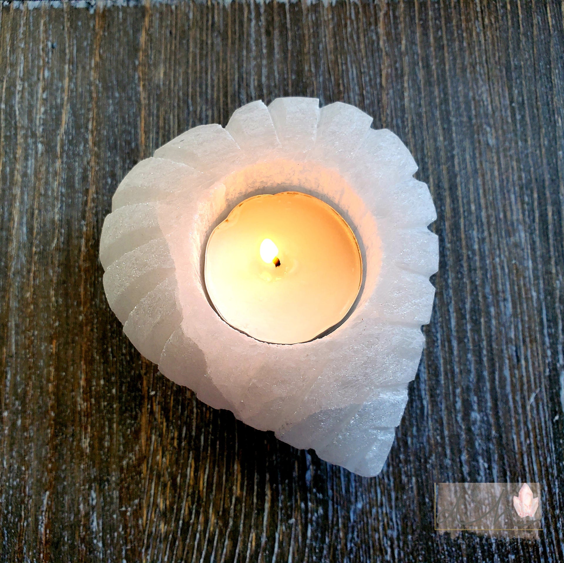 SELENITE HEART SHAPED CANDLE HOLDER